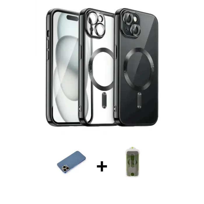ieg™ iPhone 12 Pro Max Kılıf Nova Işık Özel Seri - Siyah Joko Magic 5D Hayalet Cam + Shine Kamera Lens Koruma Cam - GD