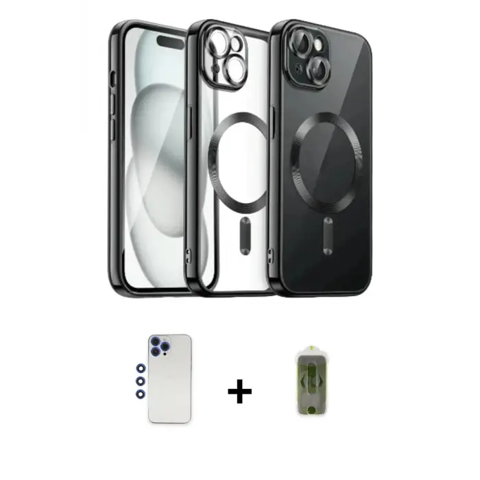 ieg™ iPhone 12 Pro Max Kılıf Nova Işık Özel Seri - Siyah Joko Magic 5D Hayalet Cam + Shine Kamera Lens - LT