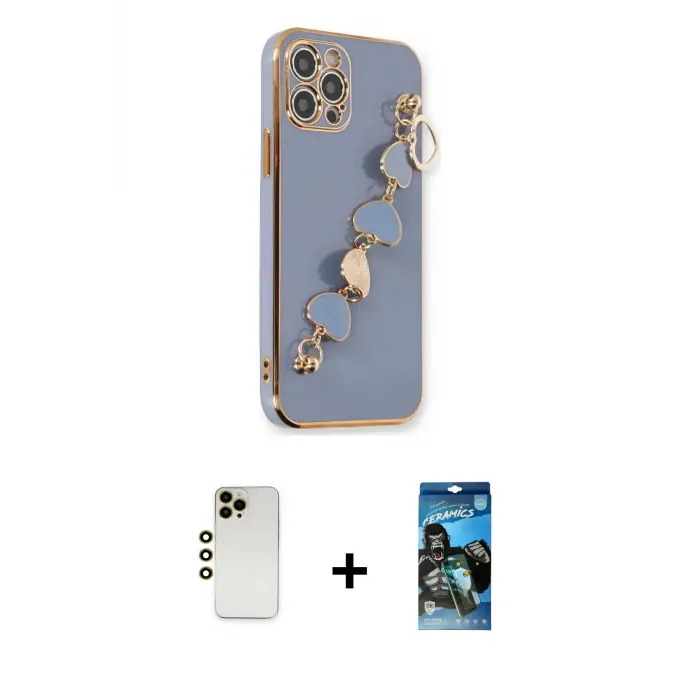 ieg™ iPhone 12 Pro Max Kılıf Nova Işık Prime - Siyah 34D Izgaralı Cam + Shine Kamera Lens - GD