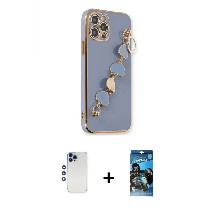 ieg™ iPhone 12 Pro Max Kılıf Nova Işık Prime - Siyah 34D Izgaralı Cam + Shine Kamera Lens - LT