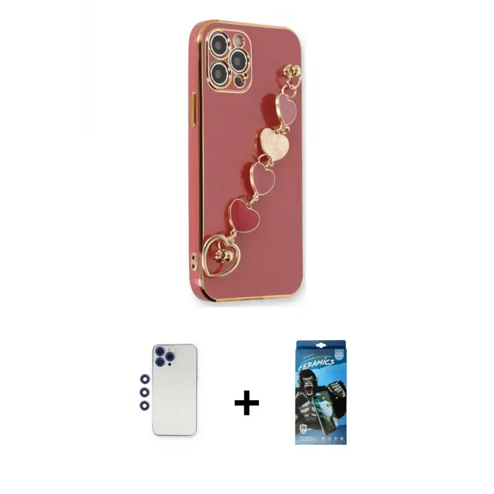 ieg™ iPhone 12 Pro Max Kılıf Nova Işık Prime - Siyah 34D Izgaralı Cam + Shine Kamera Lens - LT