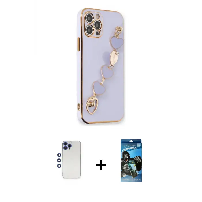 ieg™ iPhone 12 Pro Max Kılıf Nova Işık Prime - Siyah 34D Izgaralı Cam + Shine Kamera Lens - LT