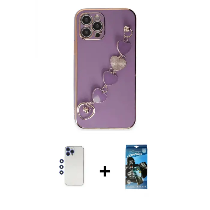 ieg™ iPhone 12 Pro Max Kılıf Nova Işık Prime - Siyah 34D Izgaralı Cam + Shine Kamera Lens - LT