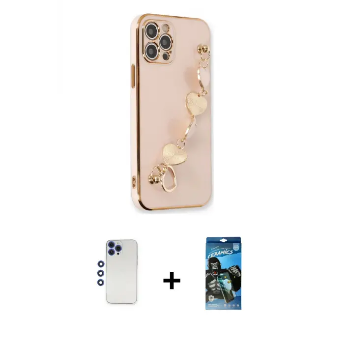 ieg™ iPhone 12 Pro Max Kılıf Nova Işık Prime - Siyah 34D Izgaralı Cam + Shine Kamera Lens - LT