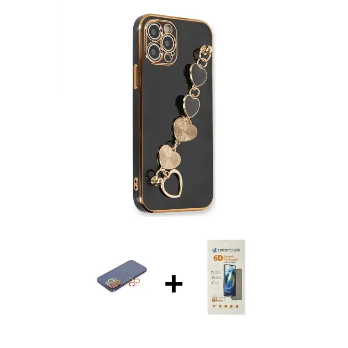 ieg™ iPhone 12 Pro Max Kılıf Nova Işık Prime - Siyah 6D Mat Seramik Hayalet Nano Ekran Koruyucu + Renkli Kamera Lens Koruma Cam - TU