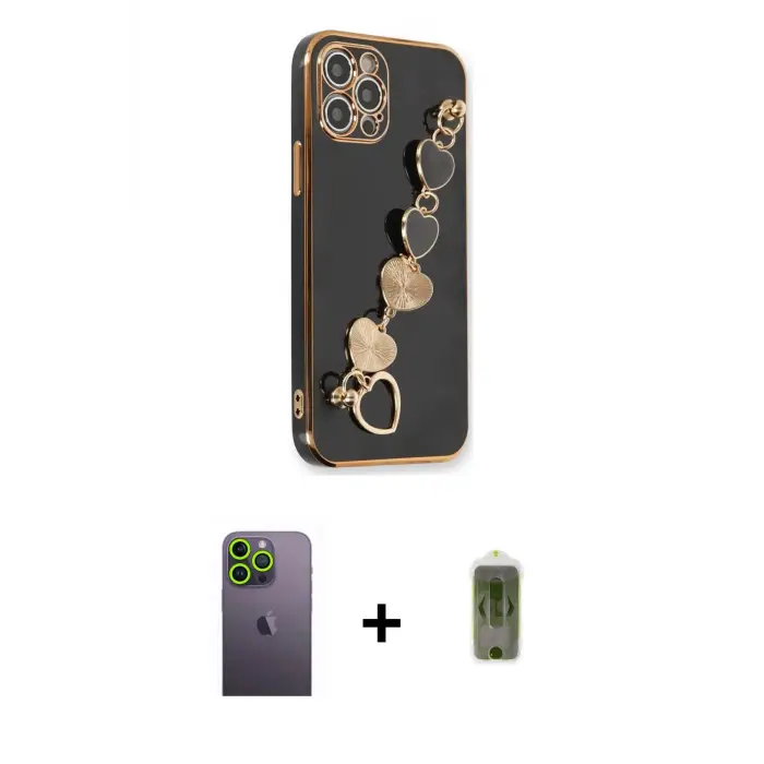ieg™ iPhone 12 Pro Max Kılıf Nova Işık Prime - Siyah Joko Magic 5D Hayalet Cam + Neon Fosforlu Kamera Lens - YL