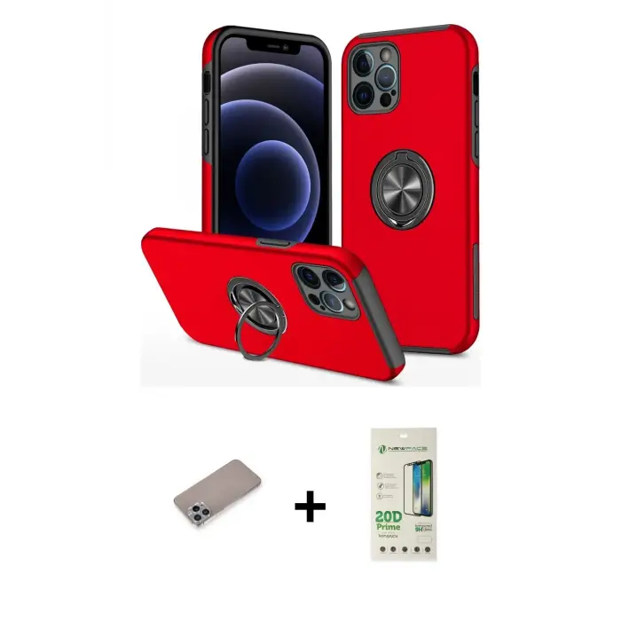 ieg™ iPhone 12 Pro Max Kılıf Odak Form Prime - Siyah 20D Premium Cam Ekran Koruyucu + Shine Kamera Lens Koruma Cam - SABE