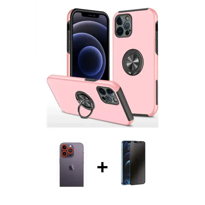 ieg™ iPhone 12 Pro Max Kılıf Odak Form Prime - Siyah 3D Antistatik Hayalet Cam Ekran Koruyucu + Neon Fosforlu Kamera Lens - TU
