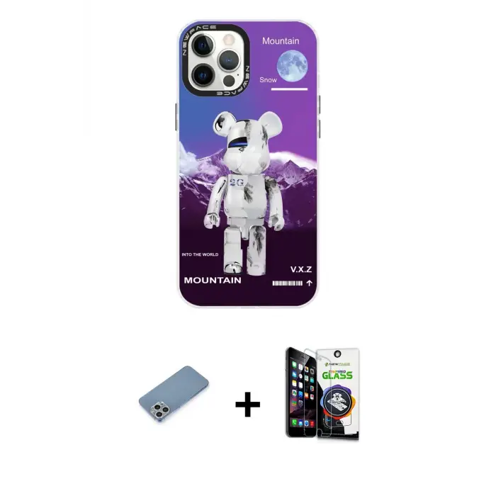 ieg™ iPhone 12 Pro Max Kılıf Siluet Çizgi Koleksiyonu - Şeffaf Temperli Cam Ekran Koruyucu + Shine Kamera Lens Koruma Cam - GS