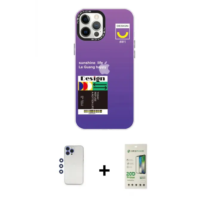 ieg™ iPhone 12 Pro Max Kılıf Siluet Çizgi Koleksiyonu - Siyah 20D Premium Cam Ekran Koruyucu + Shine Kamera Lens - LT