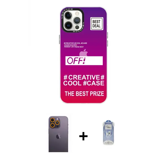 ieg™ iPhone 12 Pro Max Kılıf Siluet Çizgi Koleksiyonu - Siyah Joko Magic 5D Cam + Neon Fosforlu Kamera Lens - SI