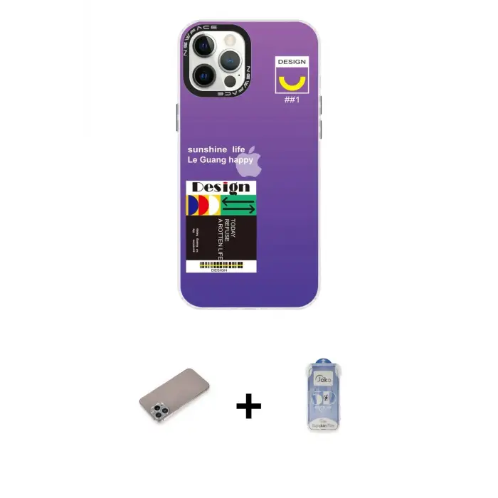 ieg™ iPhone 12 Pro Max Kılıf Siluet Çizgi Koleksiyonu - Siyah Joko Magic 5D Cam + Shine Kamera Lens Koruma Cam - SABE