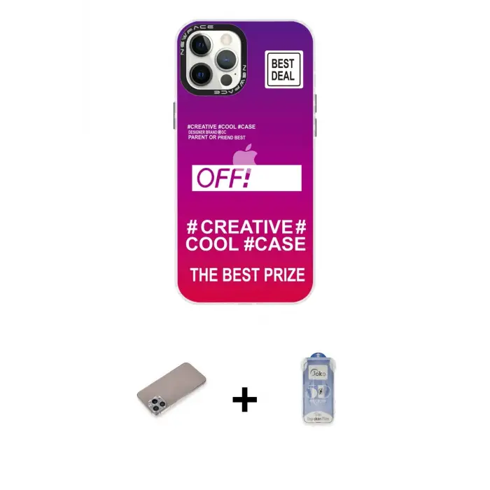 ieg™ iPhone 12 Pro Max Kılıf Siluet Çizgi Koleksiyonu - Siyah Joko Magic 5D Cam + Shine Kamera Lens Koruma Cam - SABE