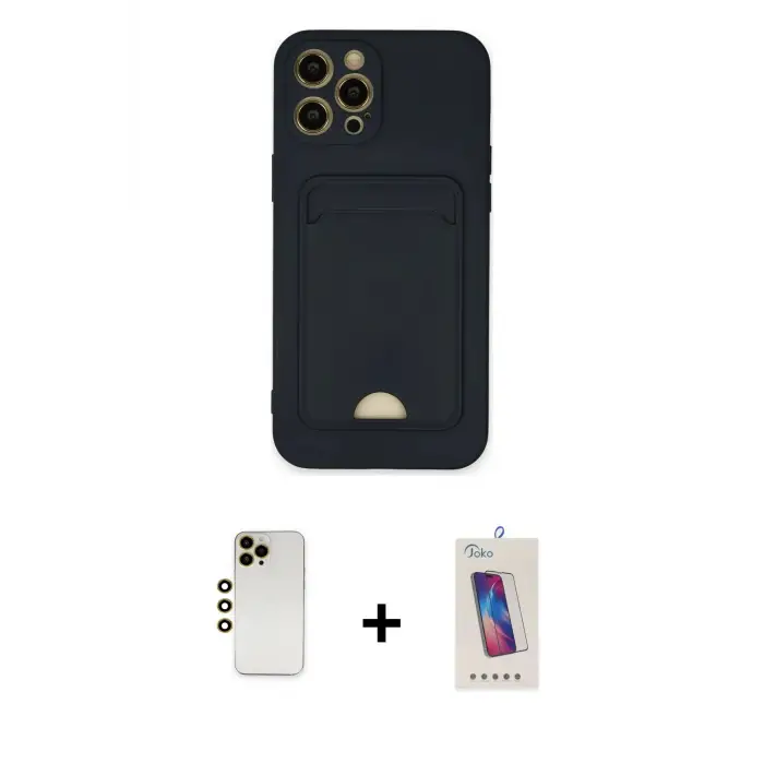 ieg™ iPhone 12 Pro Max Kılıf Vadi Çizgi Prime - Siyah Joko 5D Cam + Shine Kamera Lens - GD