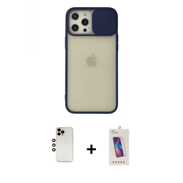 ieg™ iPhone 12 Pro Max Kılıf Vadi Çizgi - Siyah Joko 5D Cam + Shine Kamera Lens - GD