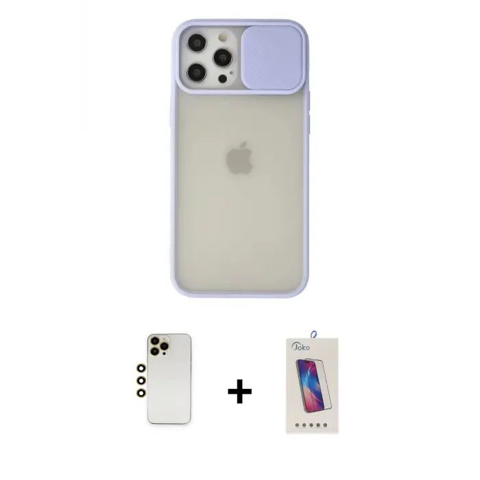 ieg™ iPhone 12 Pro Max Kılıf Vadi Çizgi - Siyah Joko 5D Cam + Shine Kamera Lens - GD