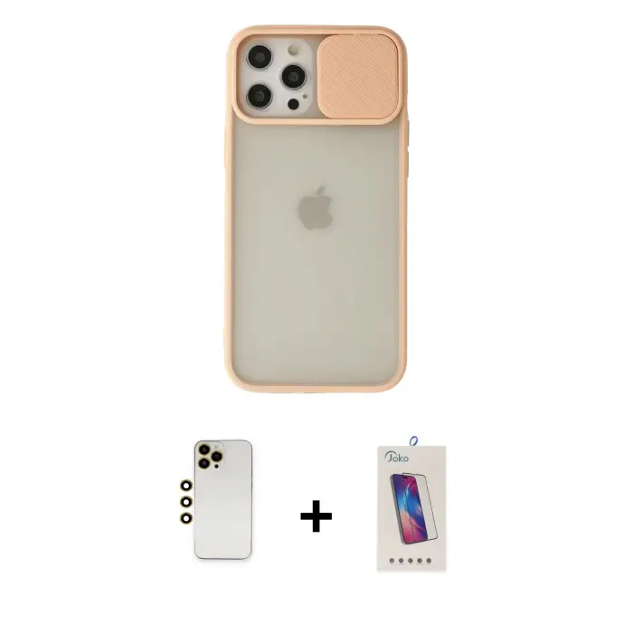ieg™ iPhone 12 Pro Max Kılıf Vadi Çizgi - Siyah Joko 5D Cam + Shine Kamera Lens - GD