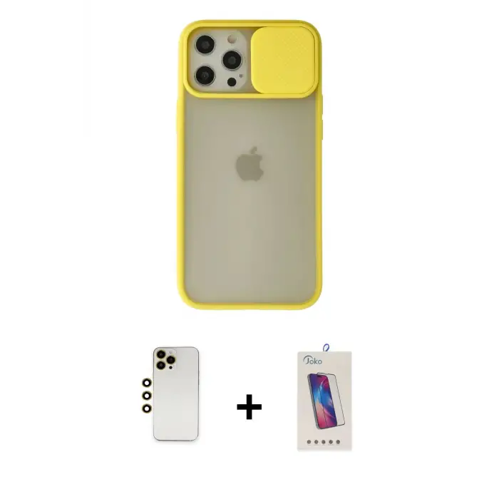 ieg™ iPhone 12 Pro Max Kılıf Vadi Çizgi - Siyah Joko 5D Cam + Shine Kamera Lens - GD