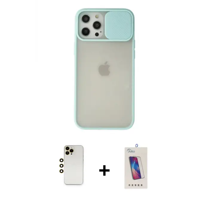 ieg™ iPhone 12 Pro Max Kılıf Vadi Çizgi - Siyah Joko 5D Cam + Shine Kamera Lens - GD