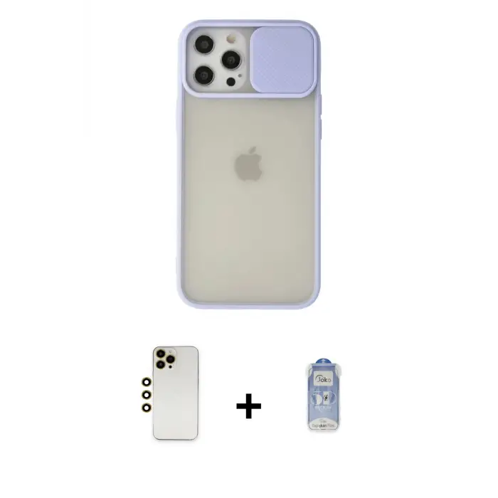 ieg™ iPhone 12 Pro Max Kılıf Vadi Çizgi - Siyah Joko Magic 5D Cam + Shine Kamera Lens - GD