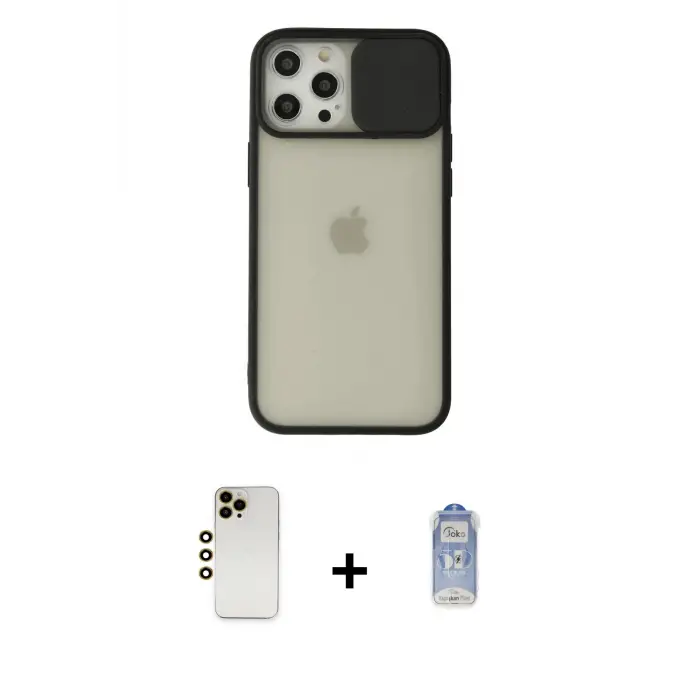 ieg™ iPhone 12 Pro Max Kılıf Vadi Çizgi - Siyah Joko Magic 5D Cam + Shine Kamera Lens - GD