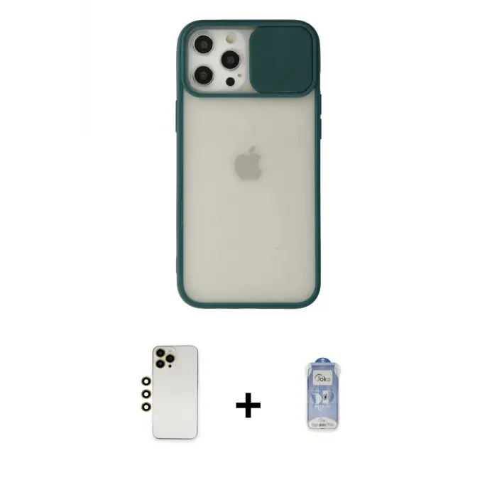 ieg™ iPhone 12 Pro Max Kılıf Vadi Çizgi - Siyah Joko Magic 5D Cam + Shine Kamera Lens - GD