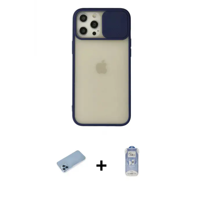 ieg™ iPhone 12 Pro Max Kılıf Vadi Çizgi - Siyah Joko Magic 5D Cam + Shine Kamera Lens Koruma Cam - MI