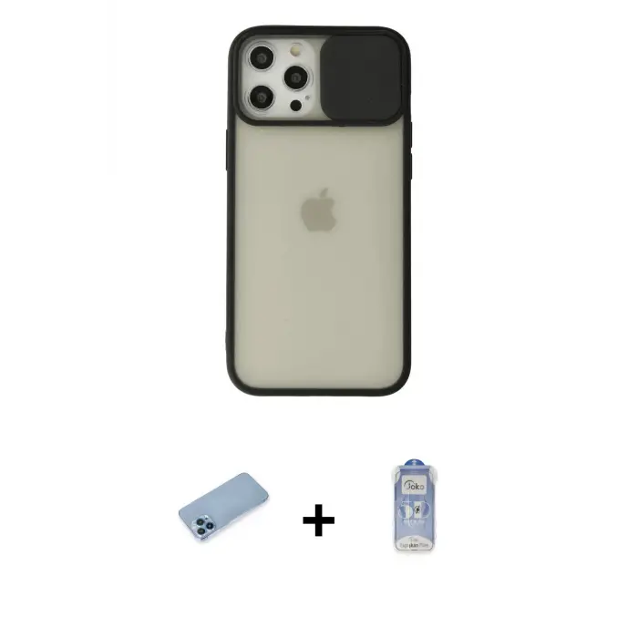 ieg™ iPhone 12 Pro Max Kılıf Vadi Çizgi - Siyah Joko Magic 5D Cam + Shine Kamera Lens Koruma Cam - MI