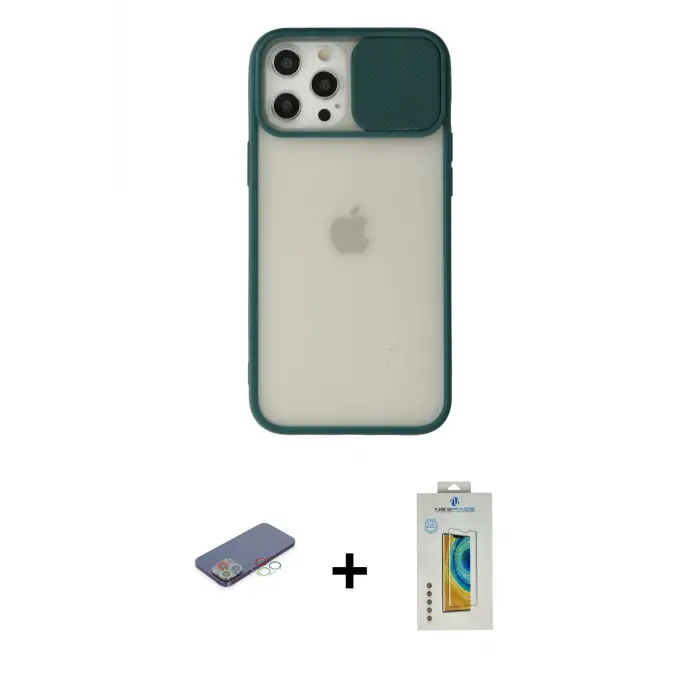 ieg™ iPhone 12 Pro Max Kılıf Vadi Çizgi - Siyah Polymer Nano Ekran Koruyucu + Renkli Kamera Lens Koruma Cam - MI