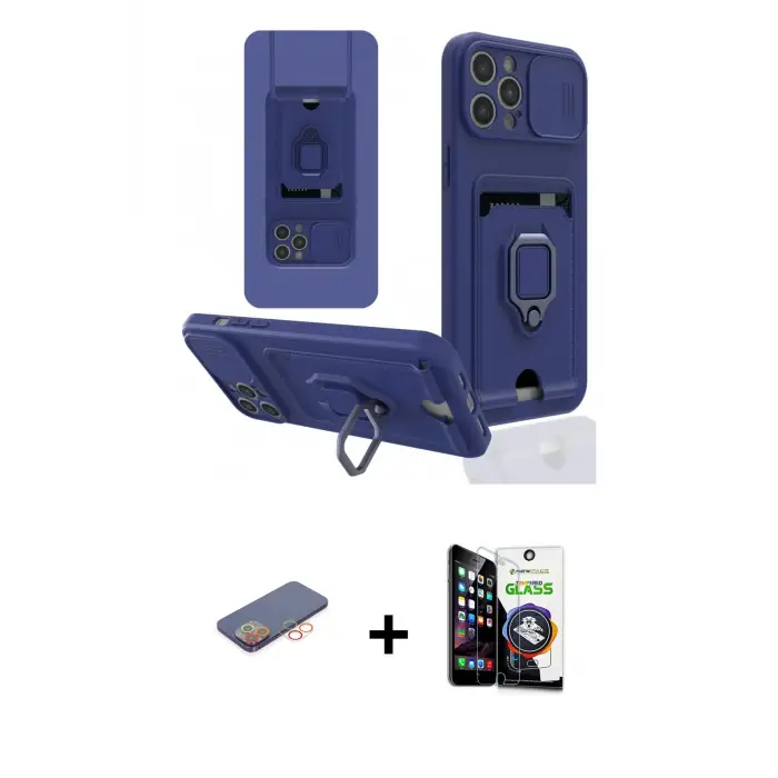ieg™ iPhone 12 Pro Max Kılıf Vadi Form Prime - Şeffaf Temperli Cam Ekran Koruyucu + Renkli Kamera Lens Koruma Cam - TU