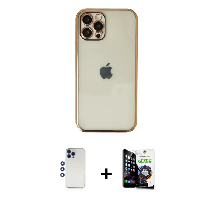 ieg™ iPhone 12 Pro Max Kılıf Vadi Minimal - Şeffaf Temperli Cam Ekran Koruyucu + Shine Kamera Lens - LT
