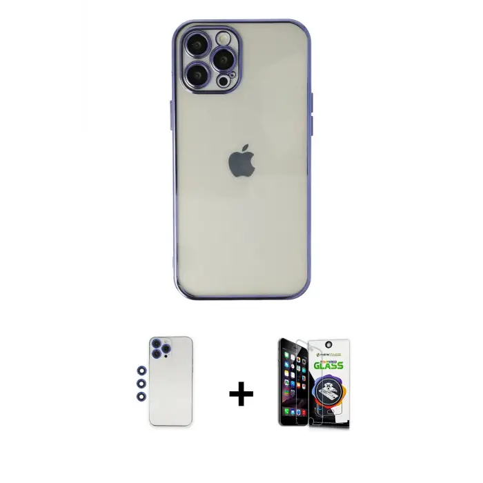 ieg™ iPhone 12 Pro Max Kılıf Vadi Minimal - Şeffaf Temperli Cam Ekran Koruyucu + Shine Kamera Lens - LT