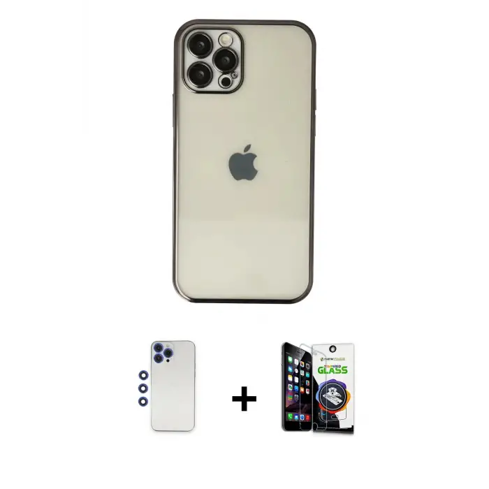 ieg™ iPhone 12 Pro Max Kılıf Vadi Minimal - Şeffaf Temperli Cam Ekran Koruyucu + Shine Kamera Lens - LT