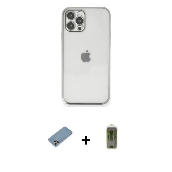 ieg™ iPhone 12 Pro Max Kılıf Vadi Minimal - Siyah Joko Magic 5D Hayalet Cam + Shine Kamera Lens Koruma Cam - GI