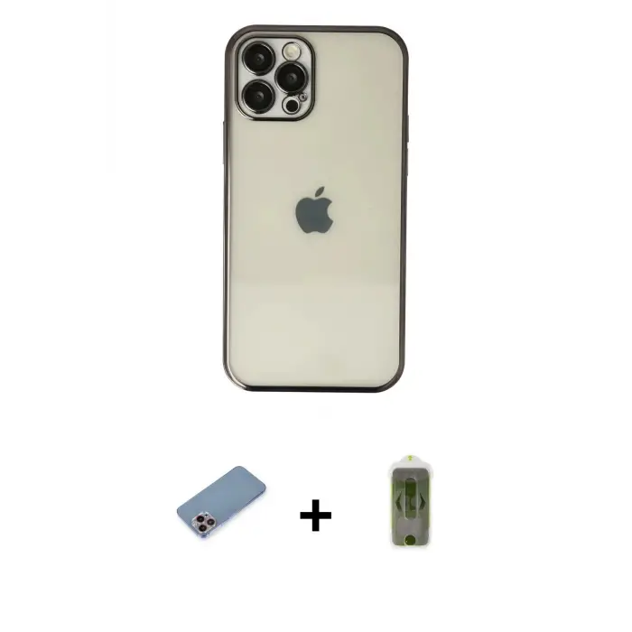 ieg™ iPhone 12 Pro Max Kılıf Vadi Minimal - Siyah Joko Magic 5D Hayalet Cam + Shine Kamera Lens Koruma Cam - PE