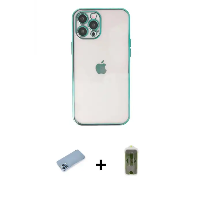 ieg™ iPhone 12 Pro Max Kılıf Vadi Minimal - Siyah Joko Magic 5D Hayalet Cam + Shine Kamera Lens Koruma Cam - MI