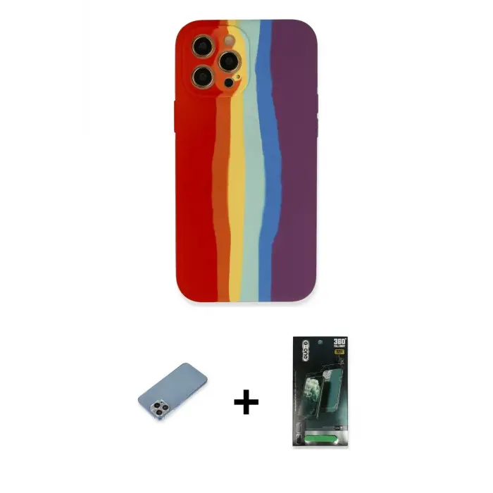 ieg™ iPhone 12 Pro Max Kılıf Yadigar Çizgi - Şeffaf 360 Full Body Arka Koruyucu + Shine Kamera Lens Koruma Cam - GI