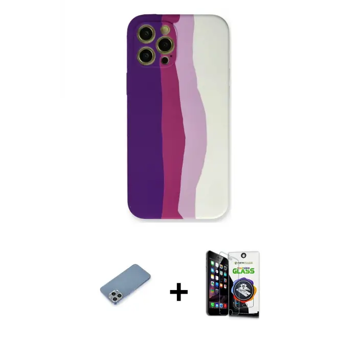ieg™ iPhone 12 Pro Max Kılıf Yadigar Çizgi - Şeffaf Temperli Cam Ekran Koruyucu + Shine Kamera Lens Koruma Cam - GS