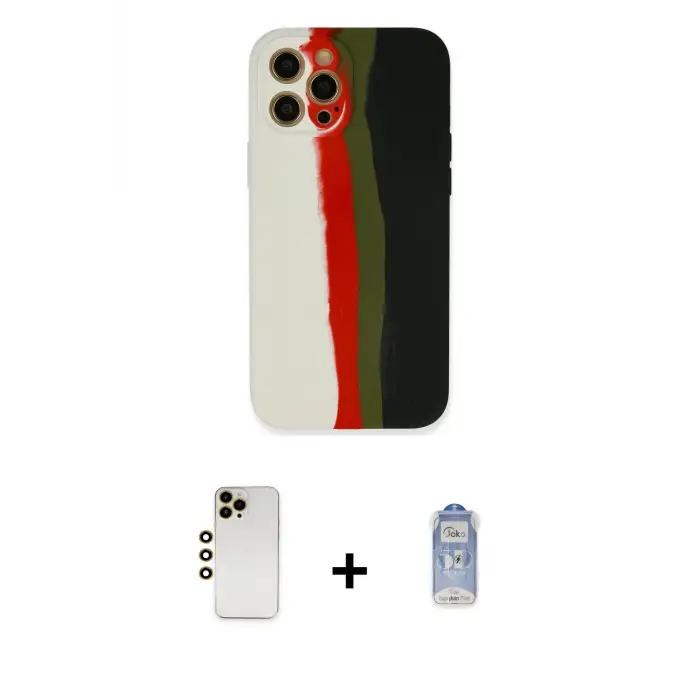 ieg™ iPhone 12 Pro Max Kılıf Yadigar Çizgi - Siyah Joko Magic 5D Cam + Shine Kamera Lens - GD