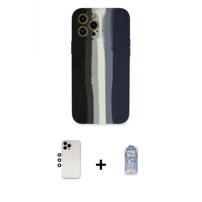 ieg™ iPhone 12 Pro Max Kılıf Yadigar Çizgi - Siyah Joko Magic 5D Cam + Shine Kamera Lens - GD