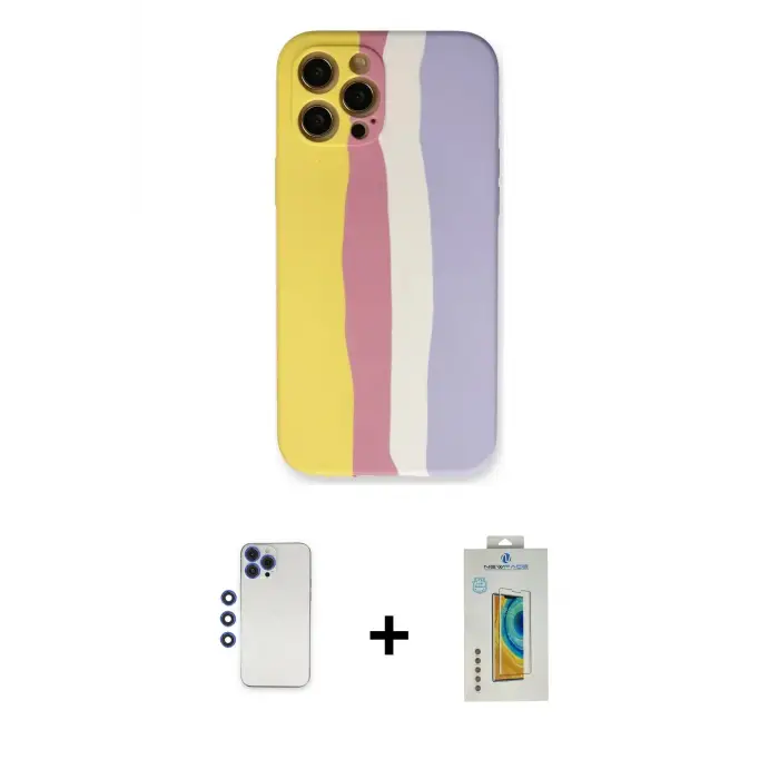 ieg™ iPhone 12 Pro Max Kılıf Yadigar Çizgi - Siyah Polymer Nano Ekran Koruyucu + Shine Kamera Lens - LT