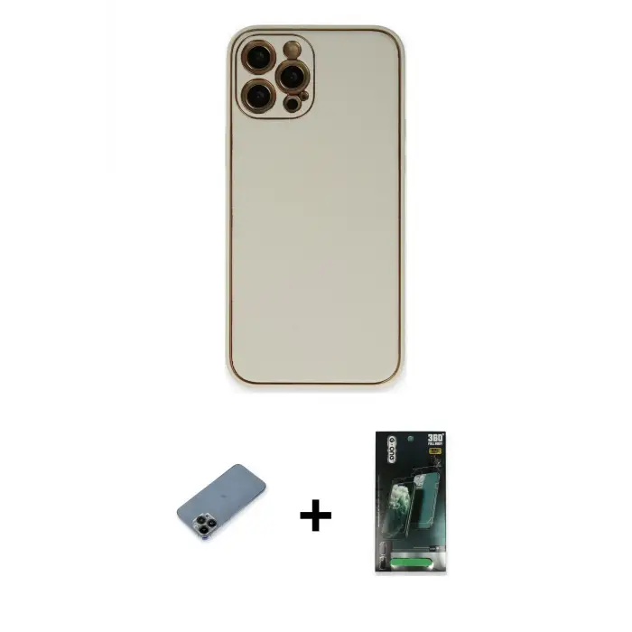ieg™ iPhone 12 Pro Max Kılıf Yadigar Klasik - Siyah 360 Mat Full Body Arka Koruyucu + Shine Kamera Lens Koruma Cam - SH
