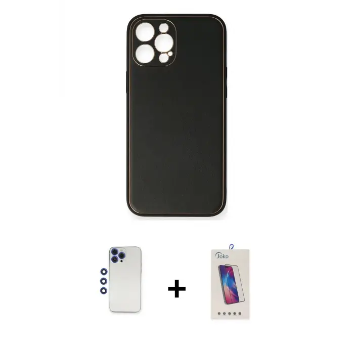 ieg™ iPhone 12 Pro Max Kılıf Yadigar Klasik - Siyah Joko 5D Cam + Shine Kamera Lens - LT