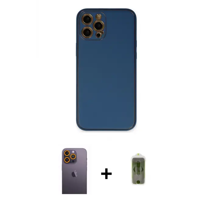 ieg™ iPhone 12 Pro Max Kılıf Yadigar Klasik - Siyah Joko Magic 5D Hayalet Cam + Neon Fosforlu Kamera Lens - SI