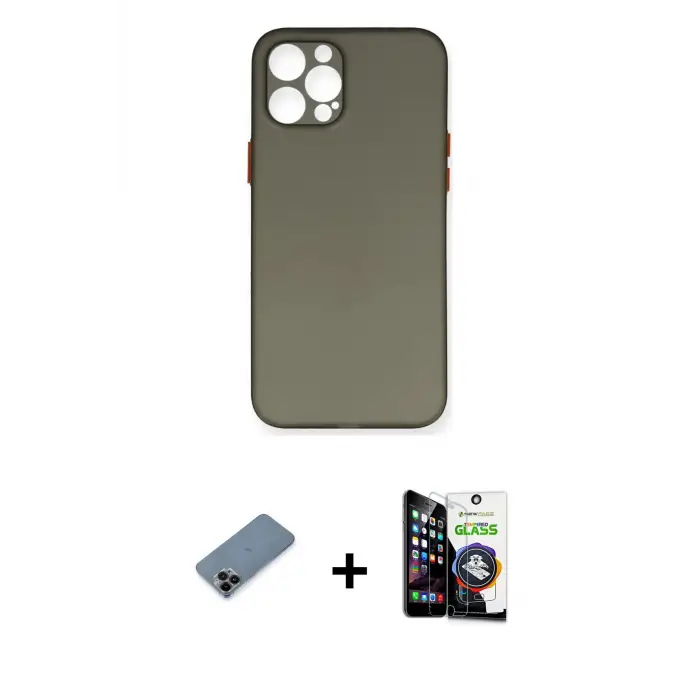 ieg™ iPhone 12 Pro Max Kılıf Yadigar Yansıma Serisi - Şeffaf Temperli Cam Ekran Koruyucu + Shine Kamera Lens Koruma Cam - SH