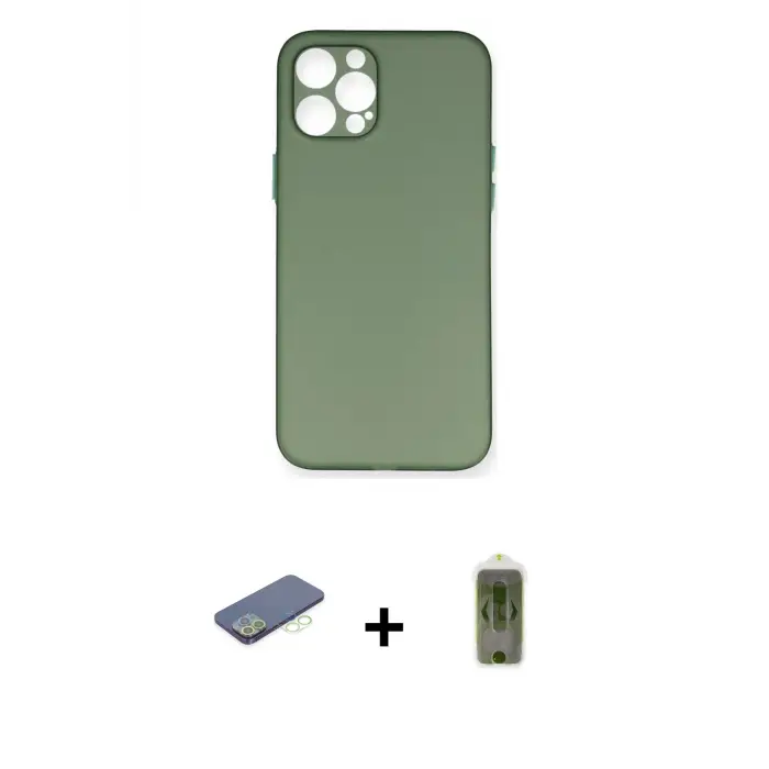 ieg™ iPhone 12 Pro Max Kılıf Yadigar Yansıma Serisi - Siyah Joko Magic 5D Hayalet Cam + Renkli Kamera Lens Koruma Cam - YL