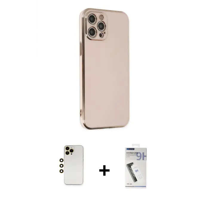 ieg™ iPhone 12 Pro Max Kılıf Yankı Serisi - Şeffaf Uv Polymer Nano Ekran Koruyucu + Shine Kamera Lens - GD