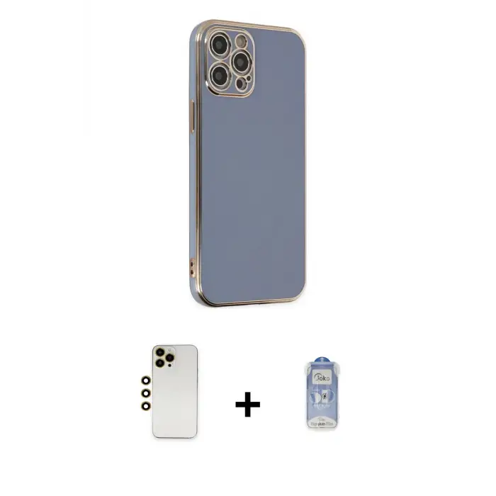 ieg™ iPhone 12 Pro Max Kılıf Yankı Serisi - Siyah Joko Magic 5D Cam + Shine Kamera Lens - GD