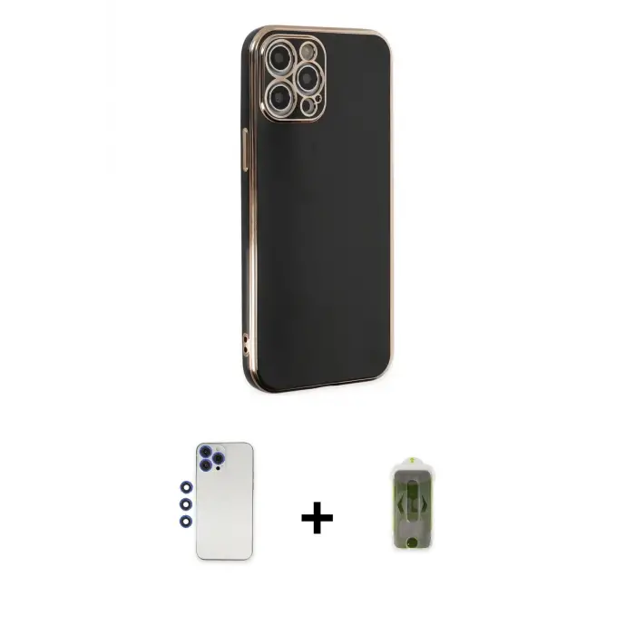 ieg™ iPhone 12 Pro Max Kılıf Yankı Serisi - Siyah Joko Magic 5D Hayalet Cam + Shine Kamera Lens - LT