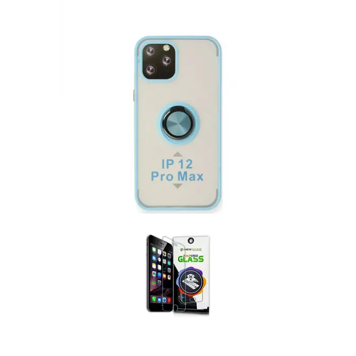 ieg™ iPhone 12 Pro Max Kılıf Yörünge Çizgi - Şeffaf Temperli Cam Ekran Koruyucu